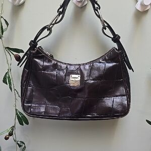 Dooney & Bourke Dark Brown Croc-Embossed Leather Shoulder Bag